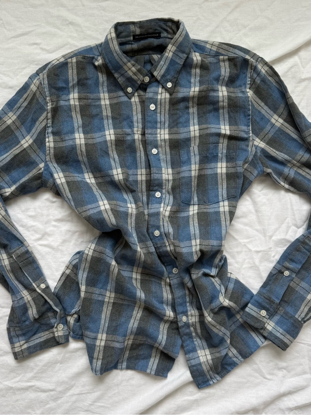 Brandy Melville Blue and Gray Plaid Button-Down Shirt